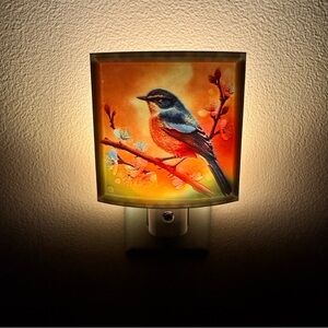 Bird Night Light with Orange and Blue Design